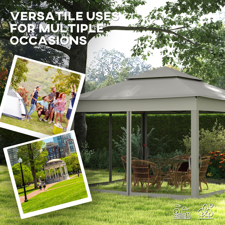 3 x 3(m) Pop Up Gazebo, Double-roof Garden Tent with Netting and Carry Bag, Party Event Shelter for Outdoor Patio, Dark Grey