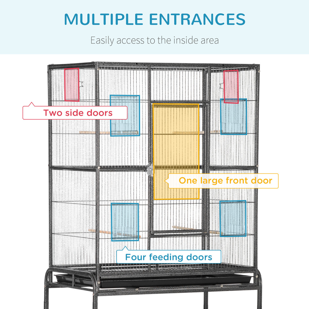 Large Bird Cage Budgie Cage with Stand, Storage Shelf, Wood Perch for Parrot Canary Parakeet Cockatiels, 81 x 48 x 162.5 cm