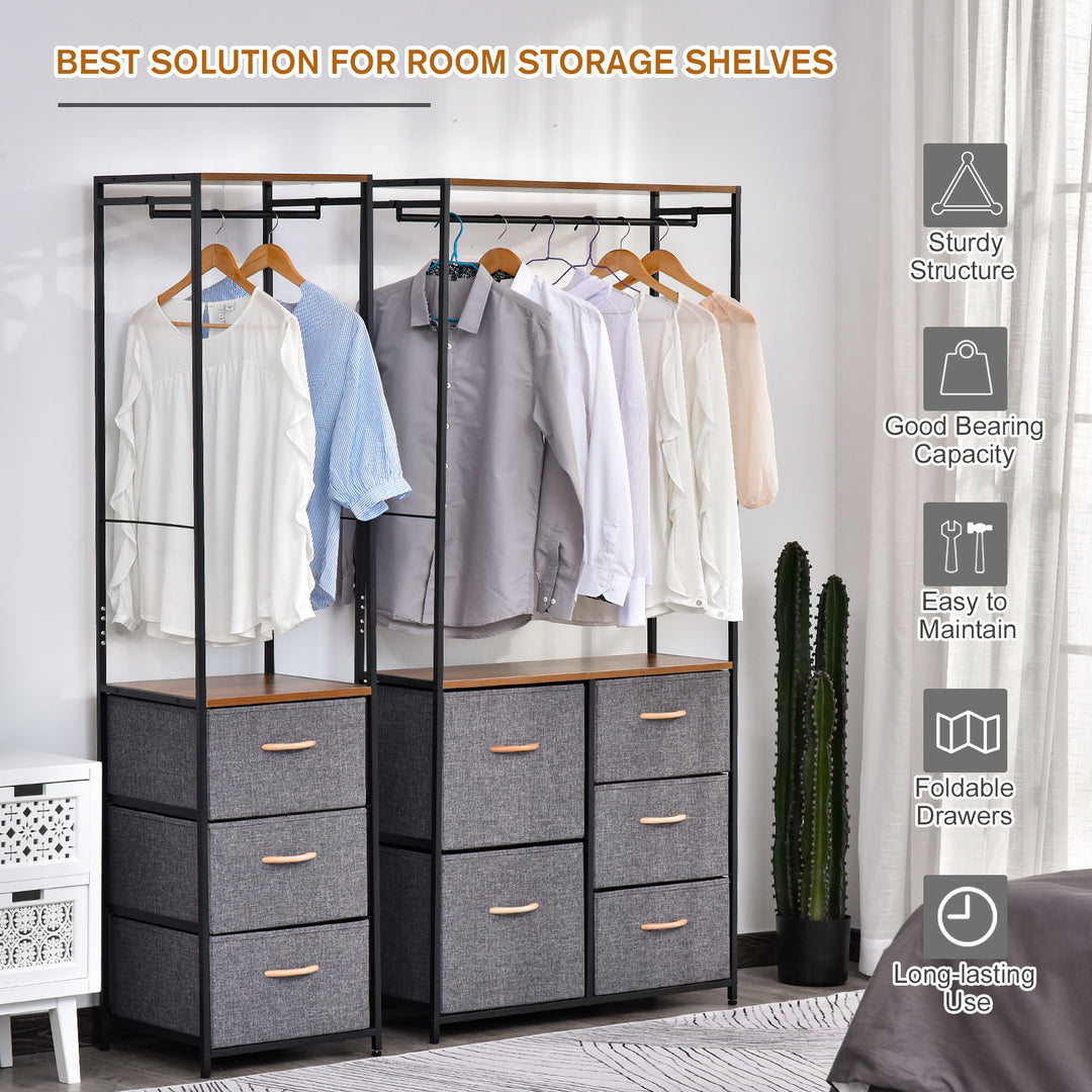 HOMCOM Hallway Storage: Bedroom Chest of Drawers with Coat Rack, Steel Frame, 3 Drawers, Black/Brown | Aosom UK