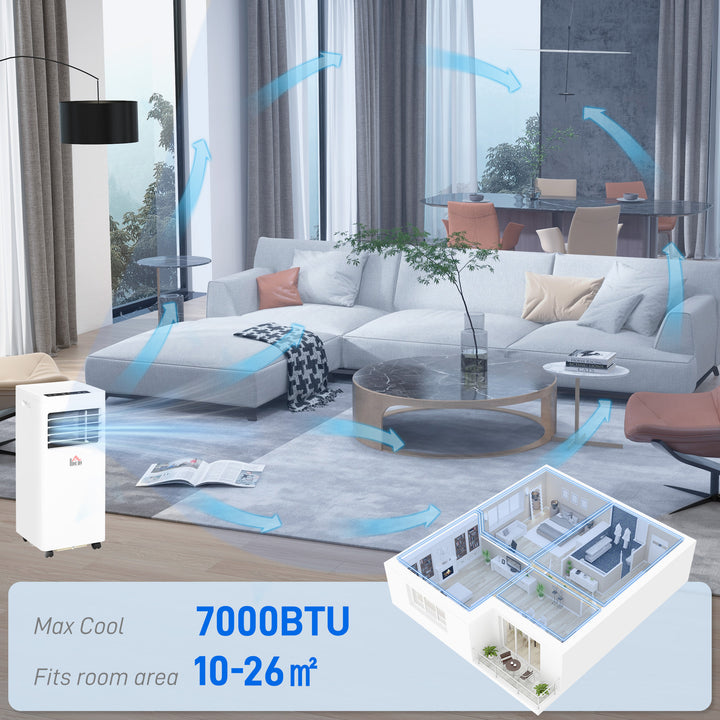 7000 BTU Air Conditioning Unit, 3-in-1 Portable Air Conditioner, Dehumidifier, Cooling Fan with 2 Speeds, 24H Timer, Remote Control, Digital Display, Window Venting Kit, 26m²