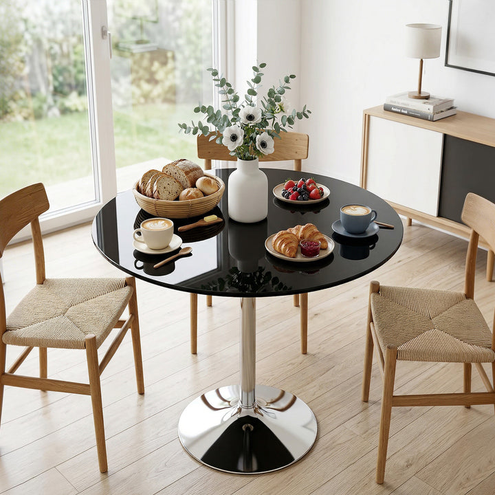 Round Bar Table, Modern Dining Table with Tempered Glass Top and Steel