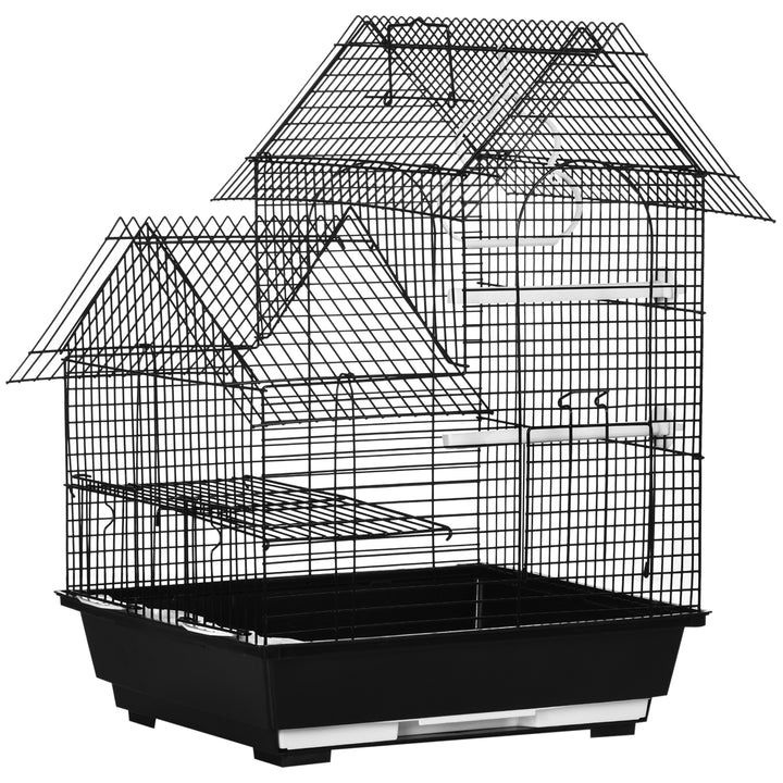 Metal Bird Cage for Finch, Canary w/ Food Containers, Swing Ring, Tray, Handle, 39 x 33 x 47cm