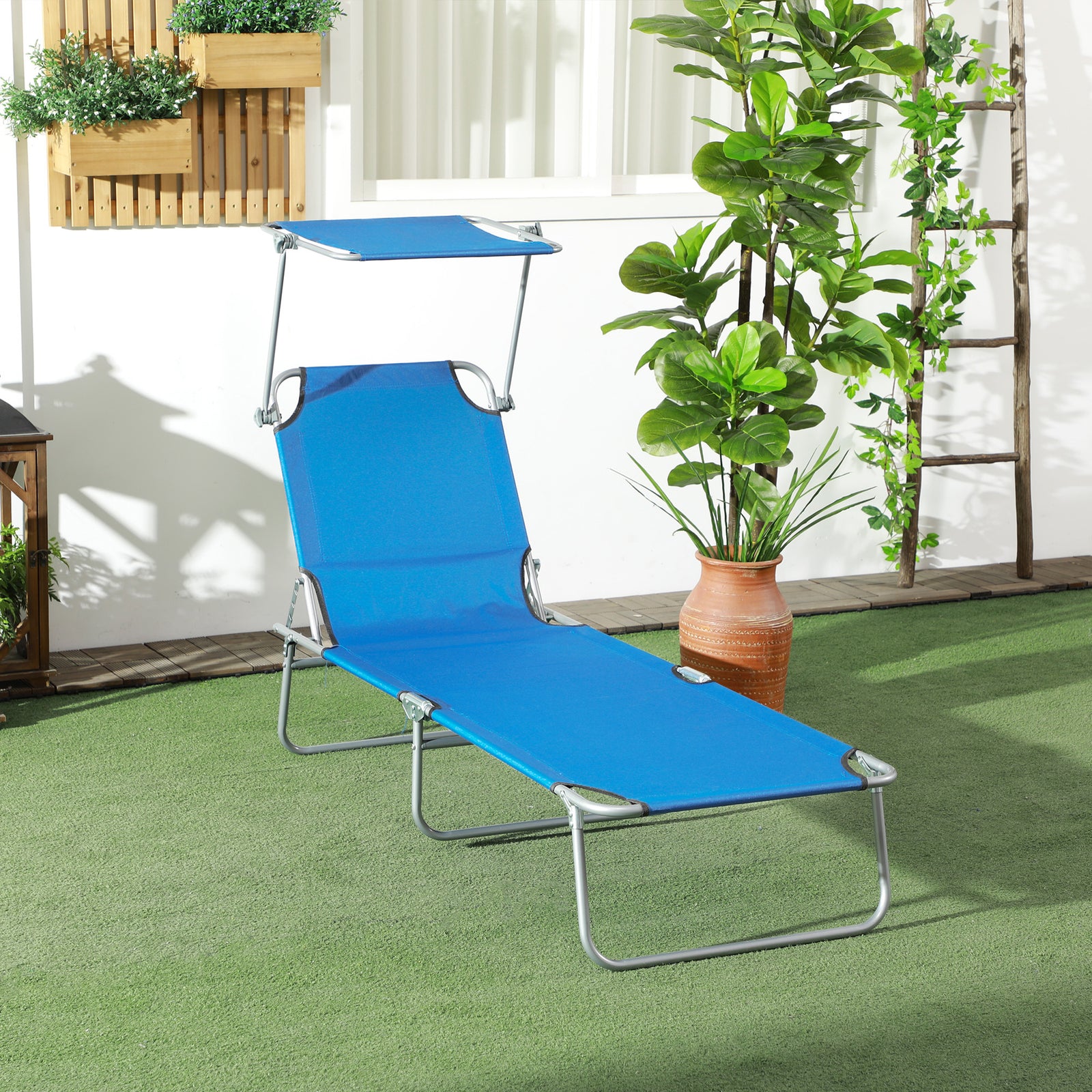 Sun Lounger, with Adjustable Face Canopy - Bright Blue