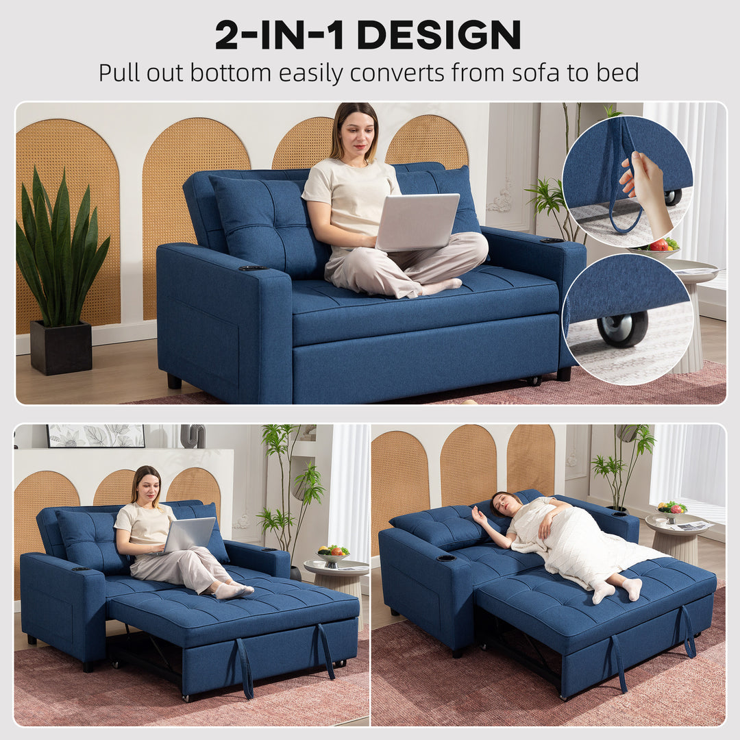 Two-Seater Pull-Out Sofa Bed - Dark Blue
