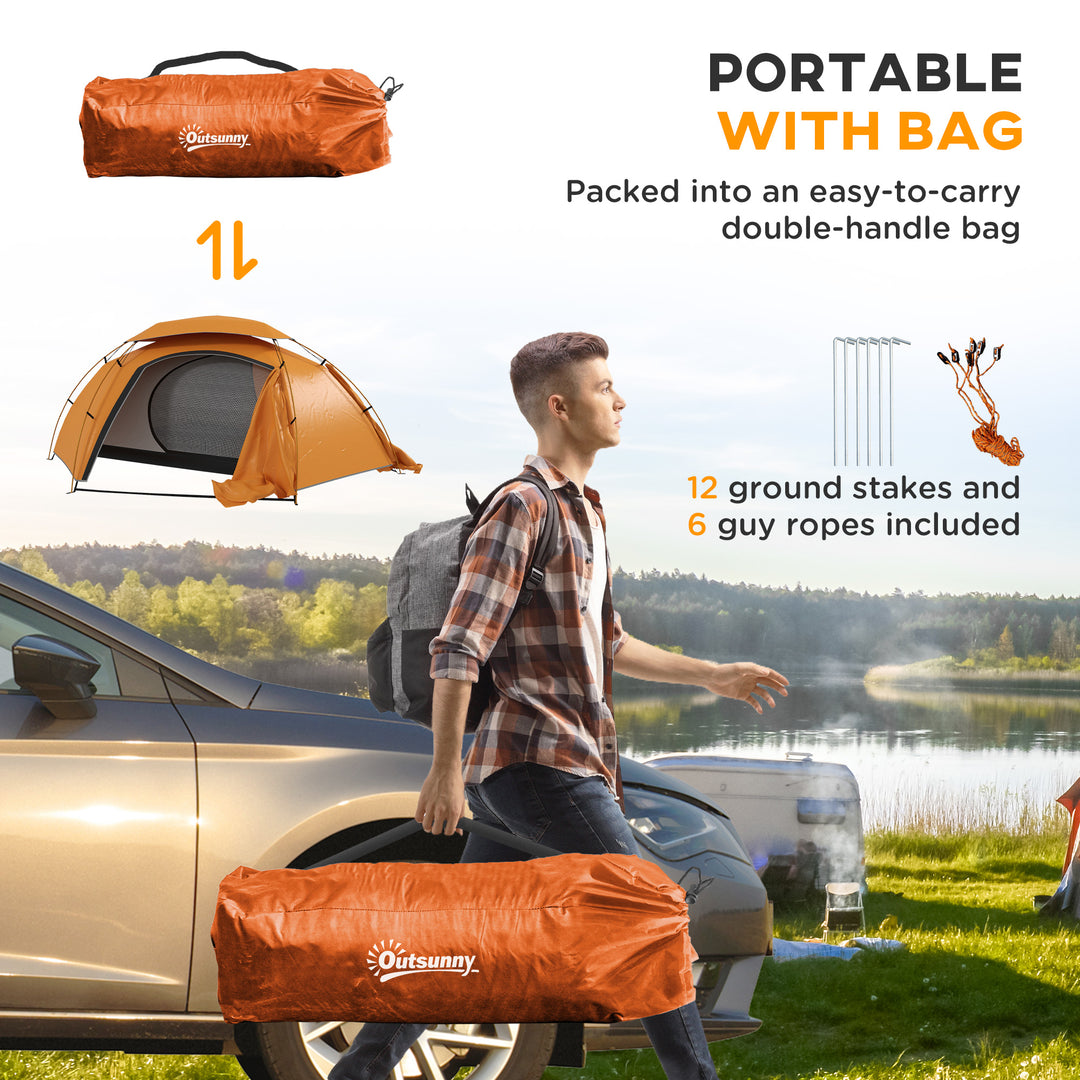 Outsunny Dome Camping Tent with Aluminium Frame, 2000mm Waterproof, Removable Rainfly, for 1