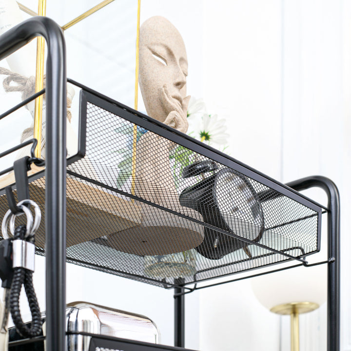 MCL Five-Steel Mesh Basket Storage Trolley, with Wheels - Black