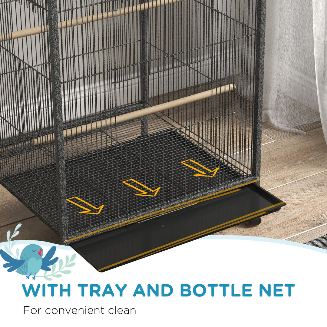 PawHut Bird Cage, Budgie Cage, with Rolling Stand, for Small Birds