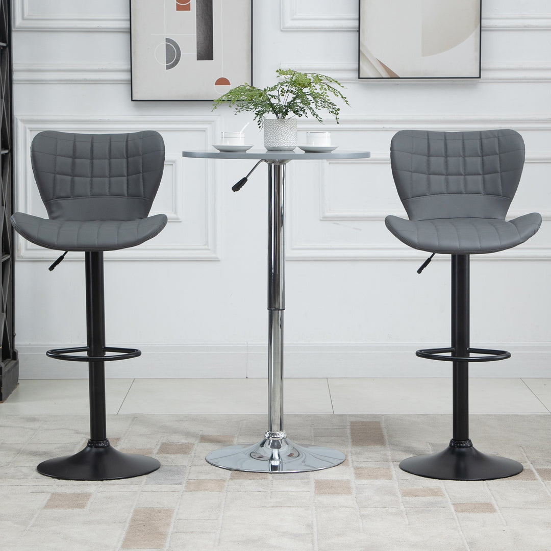 HOMCOM Bar Stools Set of 2 Adjustable Height Swivel Bar Chairs in PU Leather with Backrest & Footrest, Grey