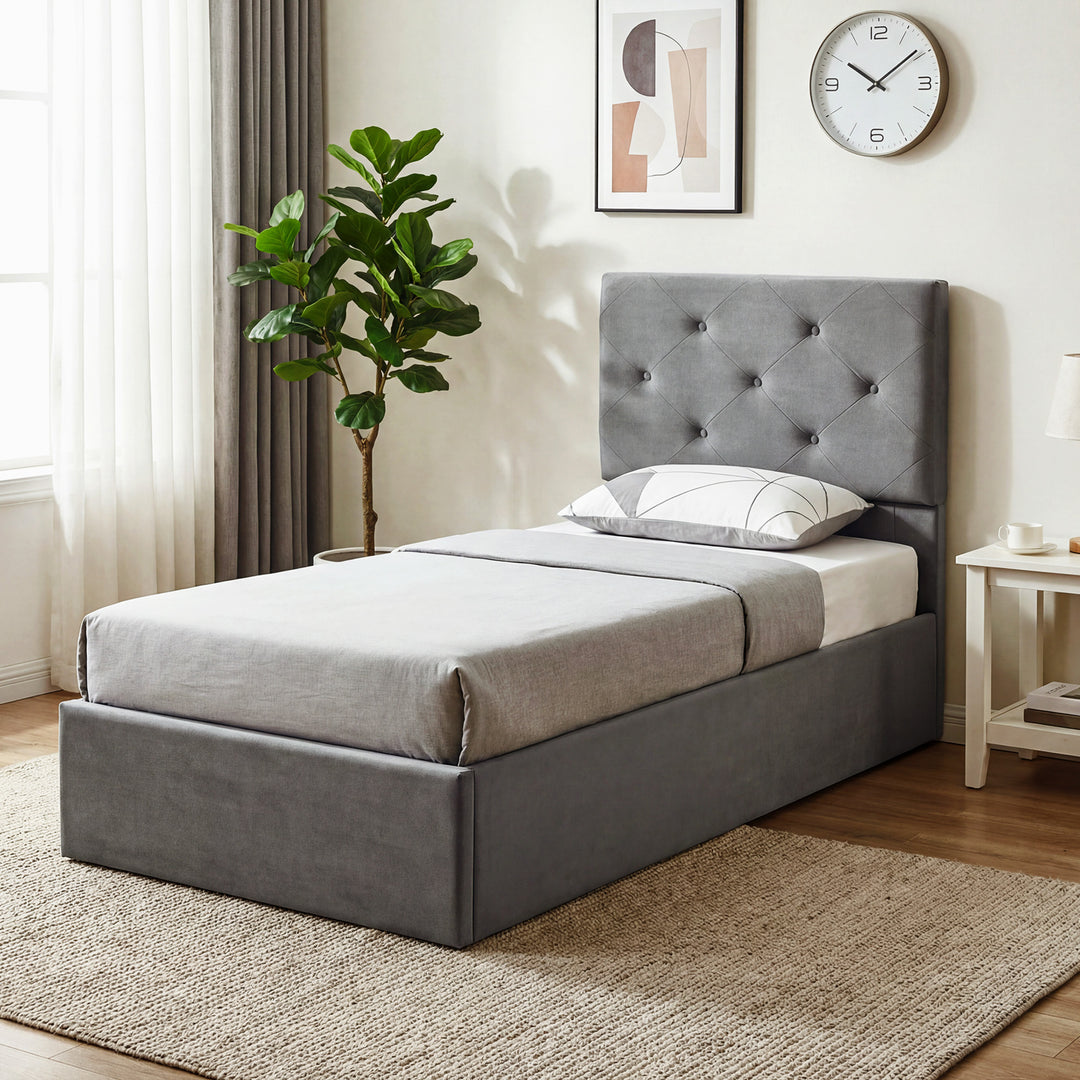 Single Bed Frame Gas End Lift Under Bed Storage Upholstered Platform B