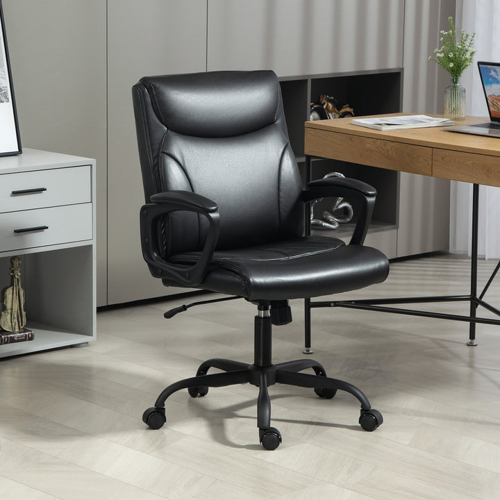 Executive Office Chair, Faux Leather Desk Chair with Height Adjustable, Swivel Wheels and Tilt Function, Computer Chair for Home Office and Study Room, Black