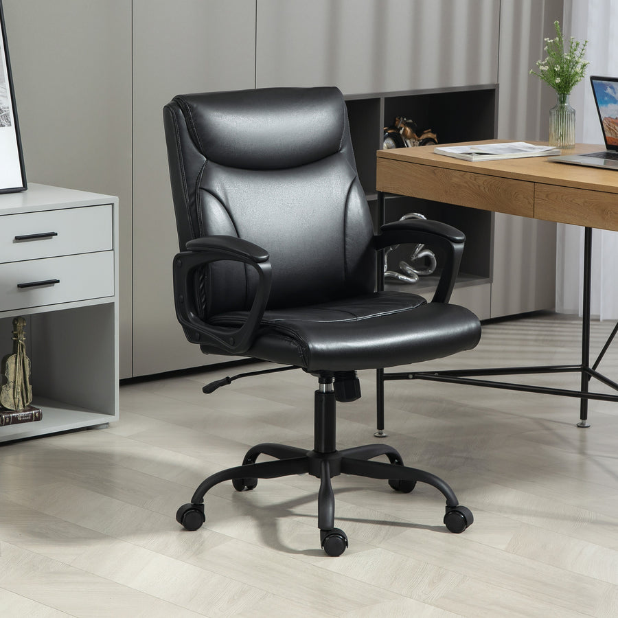 Executive Office Chair, Faux Leather Desk Chair with Height Adjustable, Swivel Wheels and Tilt Function, Computer Chair for Home Office and Study Room, Black