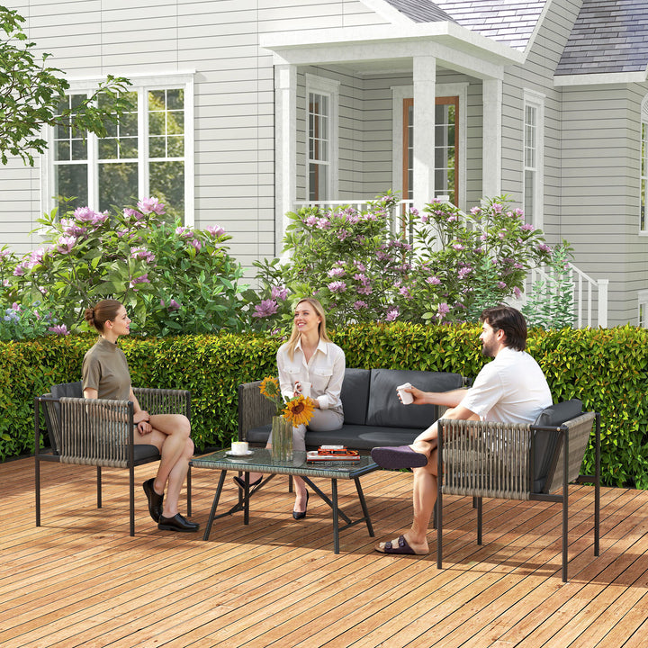 Four-Piece Round Rattan Rope Sofa Set - Grey