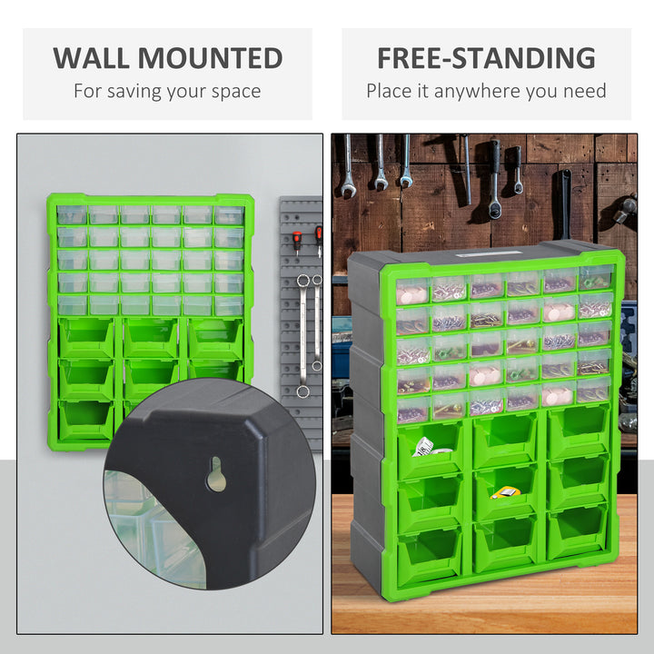 Plastic 39 Drawer Parts Organiser Wall Mount Storage Cabinet Garage Small Nuts Bolts Tool Clear