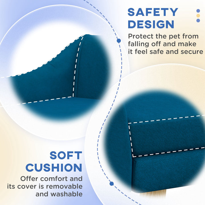Dog Couch with Soft Cushion, Pet Sofa Bed with Wooden Frame, Removable Cover, for Medium and Large Dogs, Blue