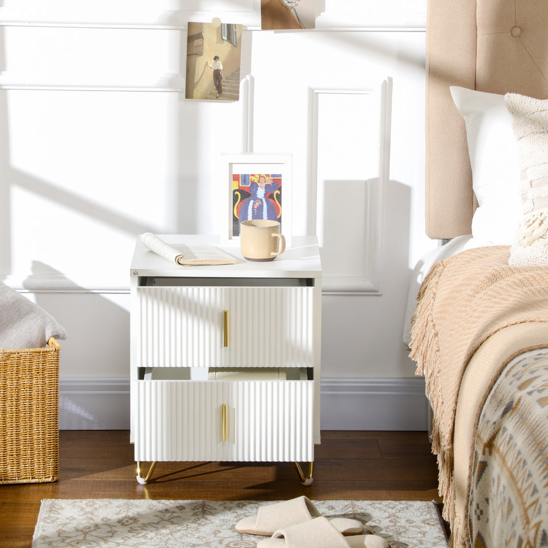 Set of 2 Elegant Chest of Two Drawers - White/Gold-Tone