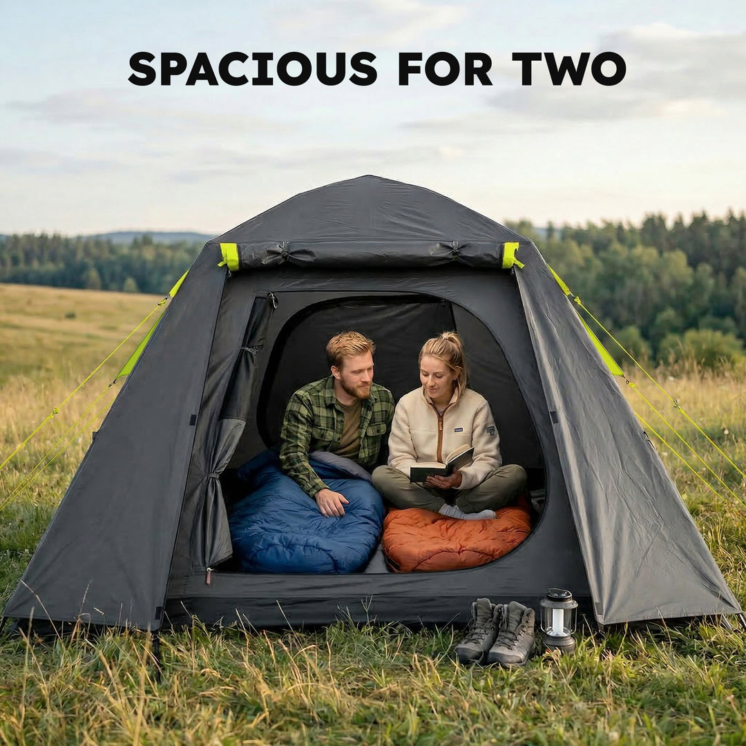 Camping Tent 3000mm Waterproof Tent with 2 Doors for 2 Person, Grey &amp; 