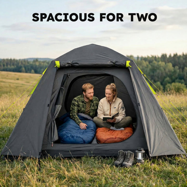 Camping Tent 3000mm Waterproof Tent with 2 Doors for 2 Person, Grey &amp; 