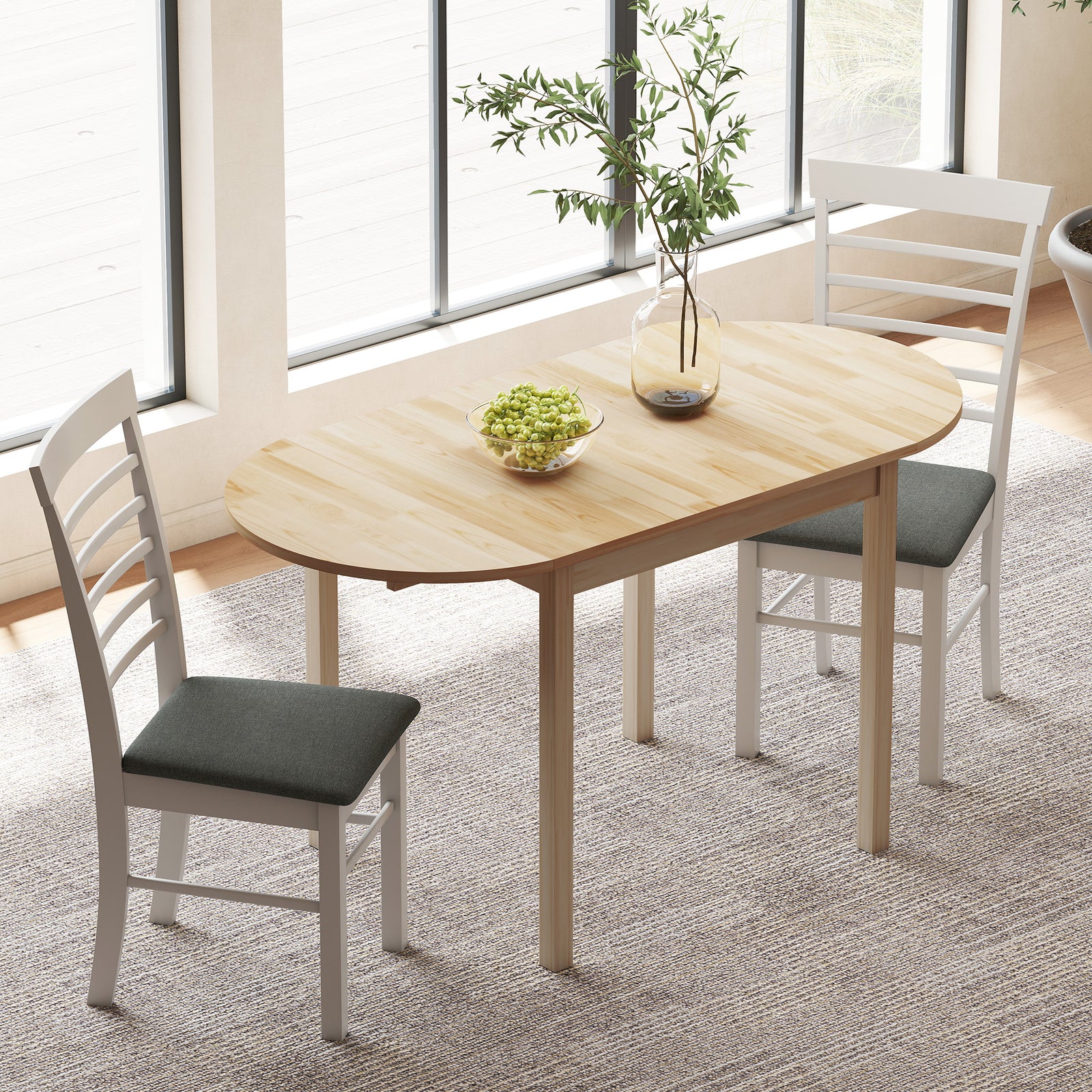 4-6 Person Wooden Drop-Leaf Table - Natural Finish