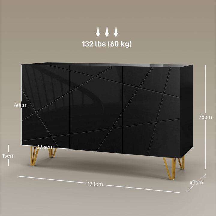 Modern Luxe High Gloss Sideboard, with Hairpin Legs - Black