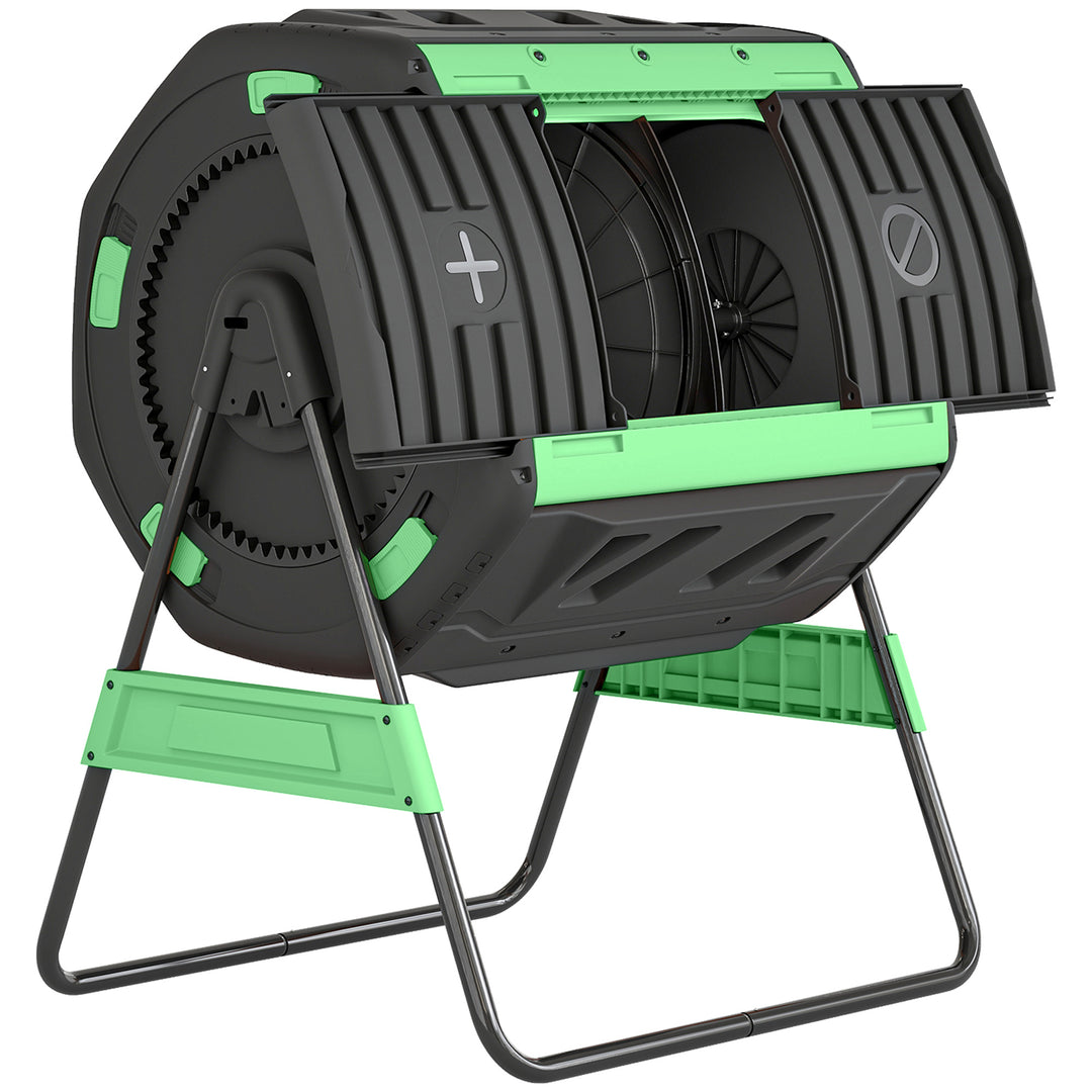 Garden Compost Bin, 200L Dual Chamber Tumbling Composter with Adjustab