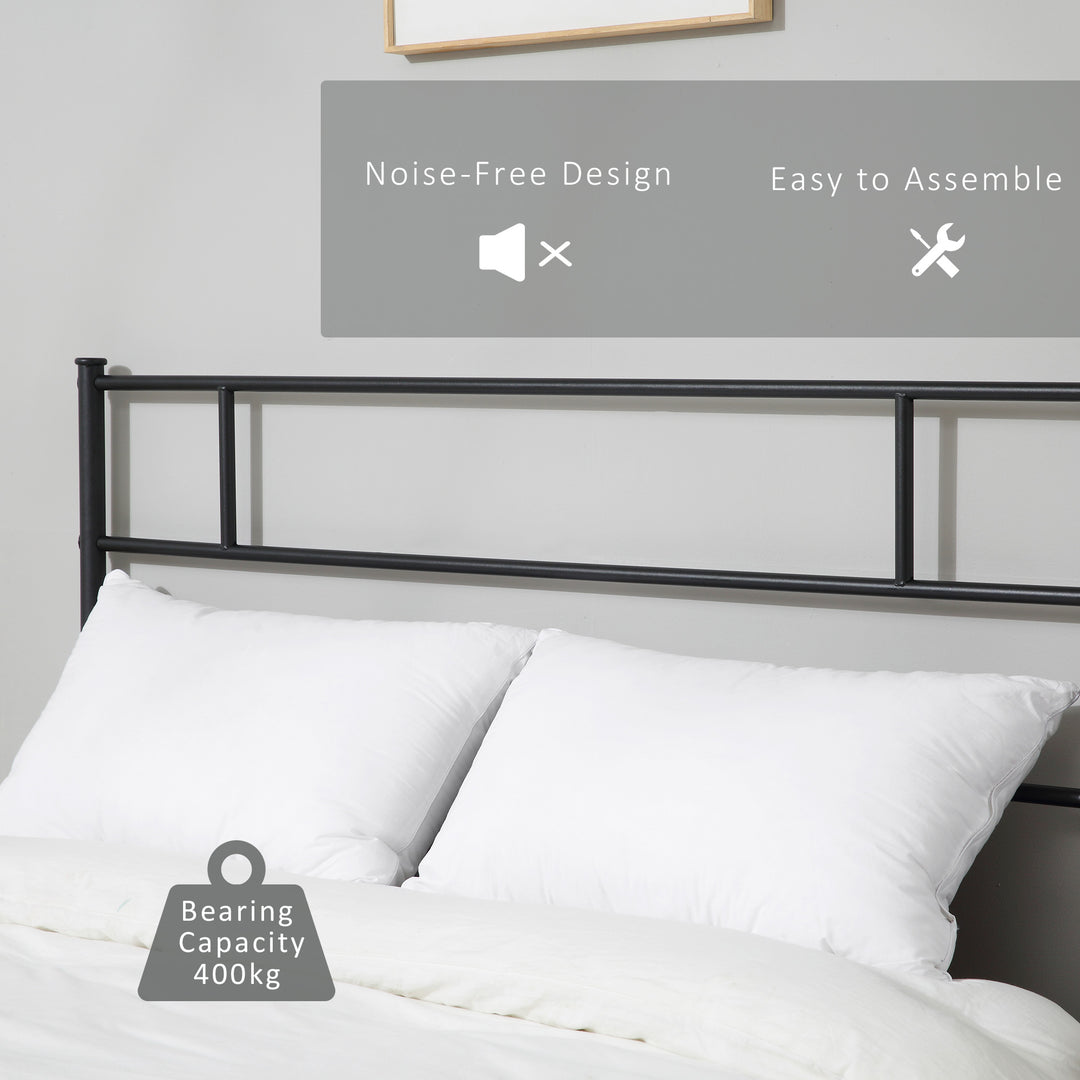 King Metal Bed Frame Solid Bedstead Base with Headboard and Footboard, Metal Slat Support and Underbed Storage Space, Bedroom Furniture, Black