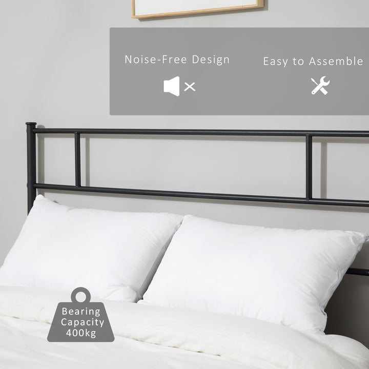 King Metal Bed Frame Solid Bedstead Base with Headboard and Footboard, Metal Slat Support and Underbed Storage Space, Bedroom Furniture, Black