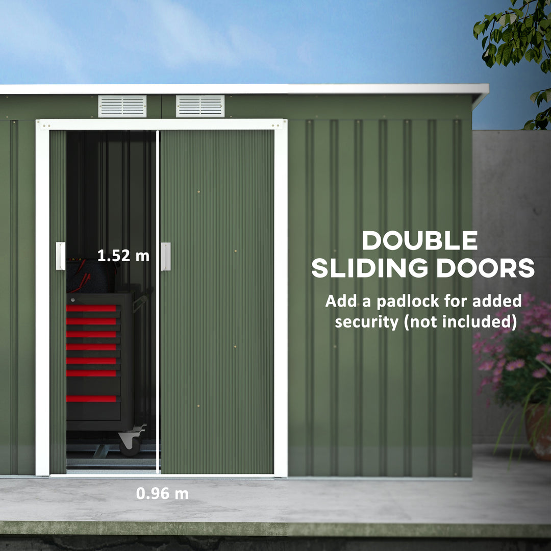 9ft x 4ft Metal Garden Shed, Outdoor Tool House with Foundation Kit, Ventilations and Double Doors, Light Green