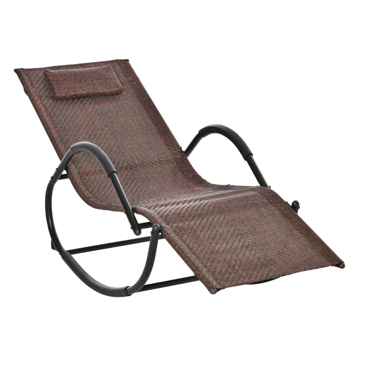 Zero Gravity Rocking Lounge Chair Rattan Effect Patio Rocking Chair w/ Removable Pillow Recliner Seat Breathable Texteline - Brown