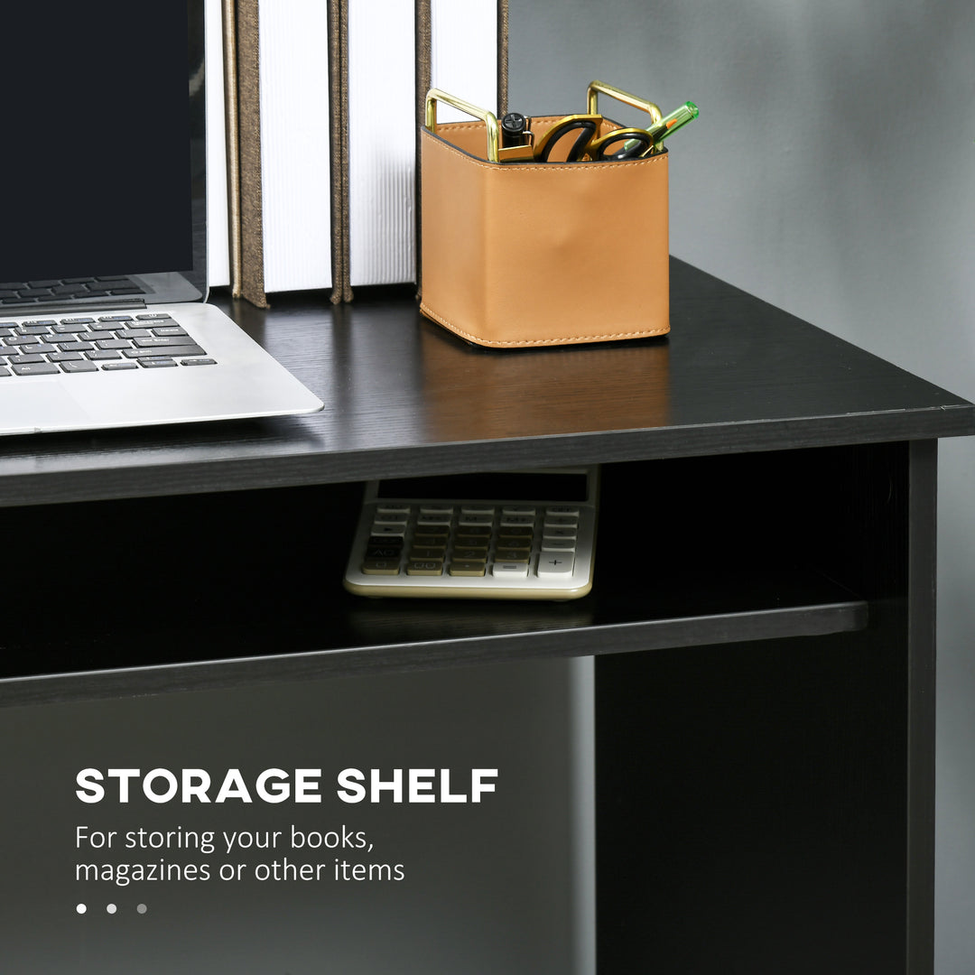 Modern Computer Desk, Home Office Table, Small Writing Desk with Storage Shelf, 90 x 50cm, Black Wood Grain
