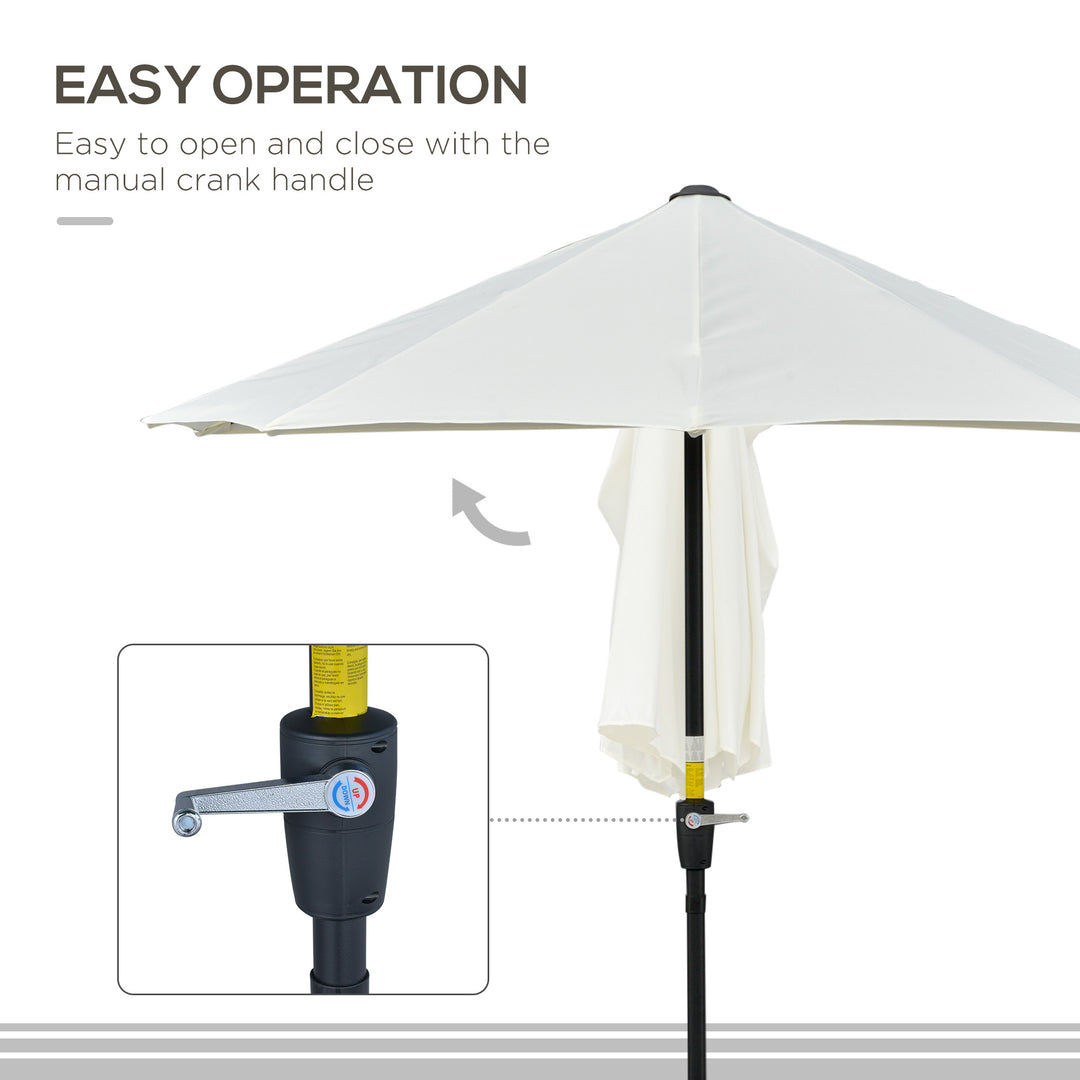 2m Half Parasol Market Umbrella Garden Balcony Parasol with Crank Handle, Base, Double-Sided Canopy, Cream White