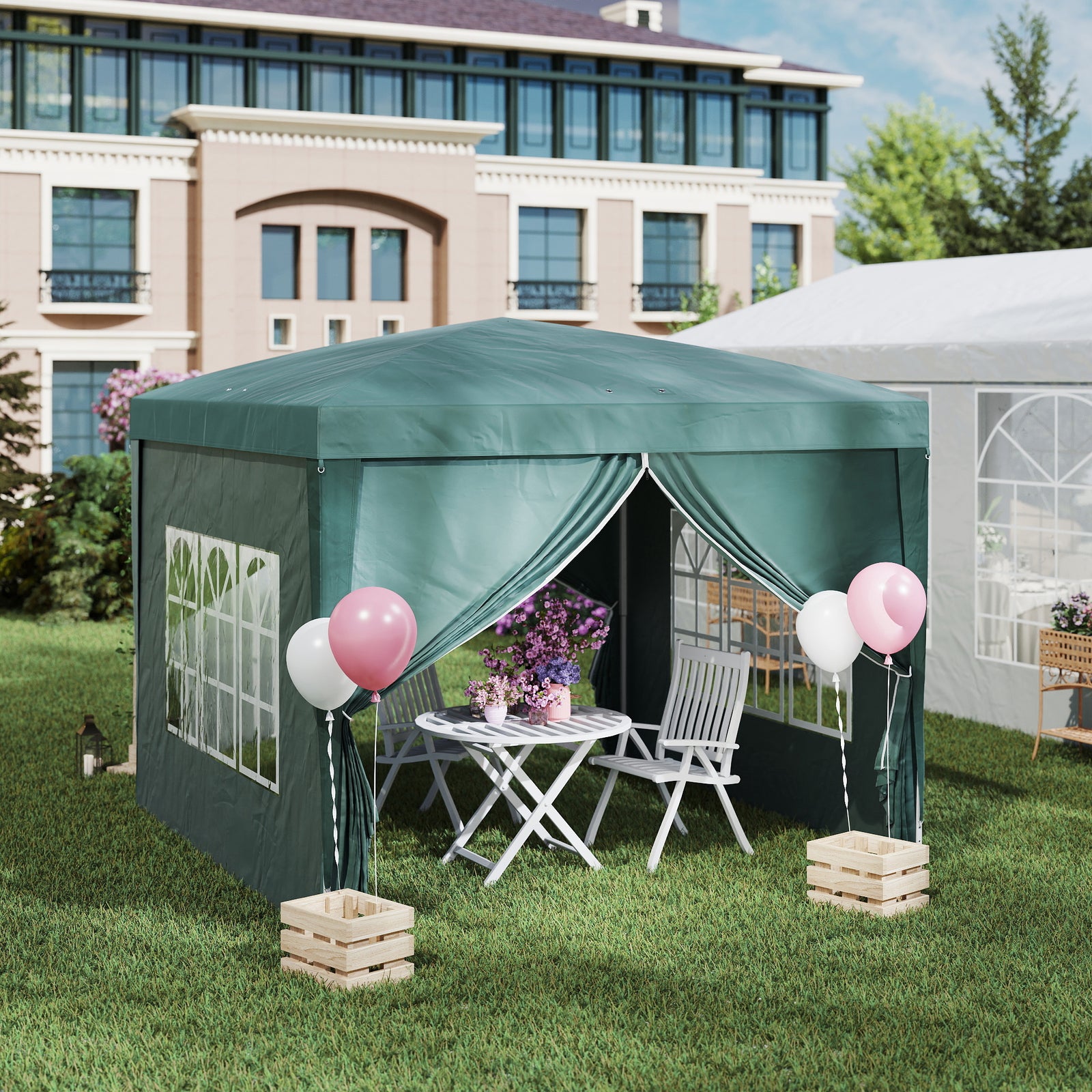 3 x 3m Pop Up Gazebo, Wedding Party Canopy Tent Marquee with Carry Bag and Windows, Green