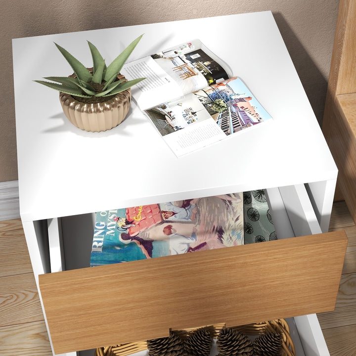 HOMCOM Wood Effect Wto-Drawer Bedside Table - Brown/White | Aosom UK