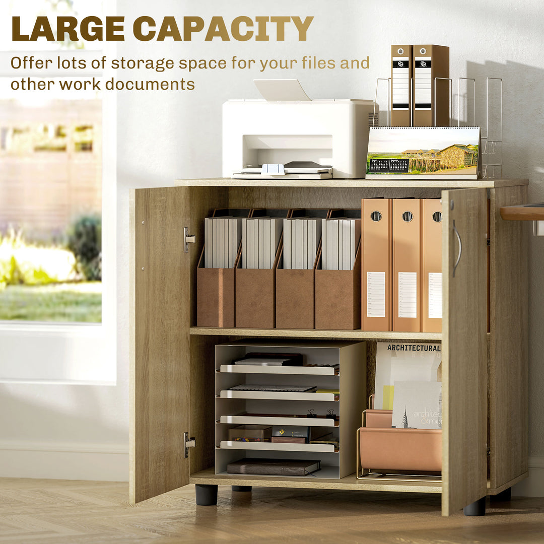 Two-Tier Locking Office Storage Cabinet - Oak