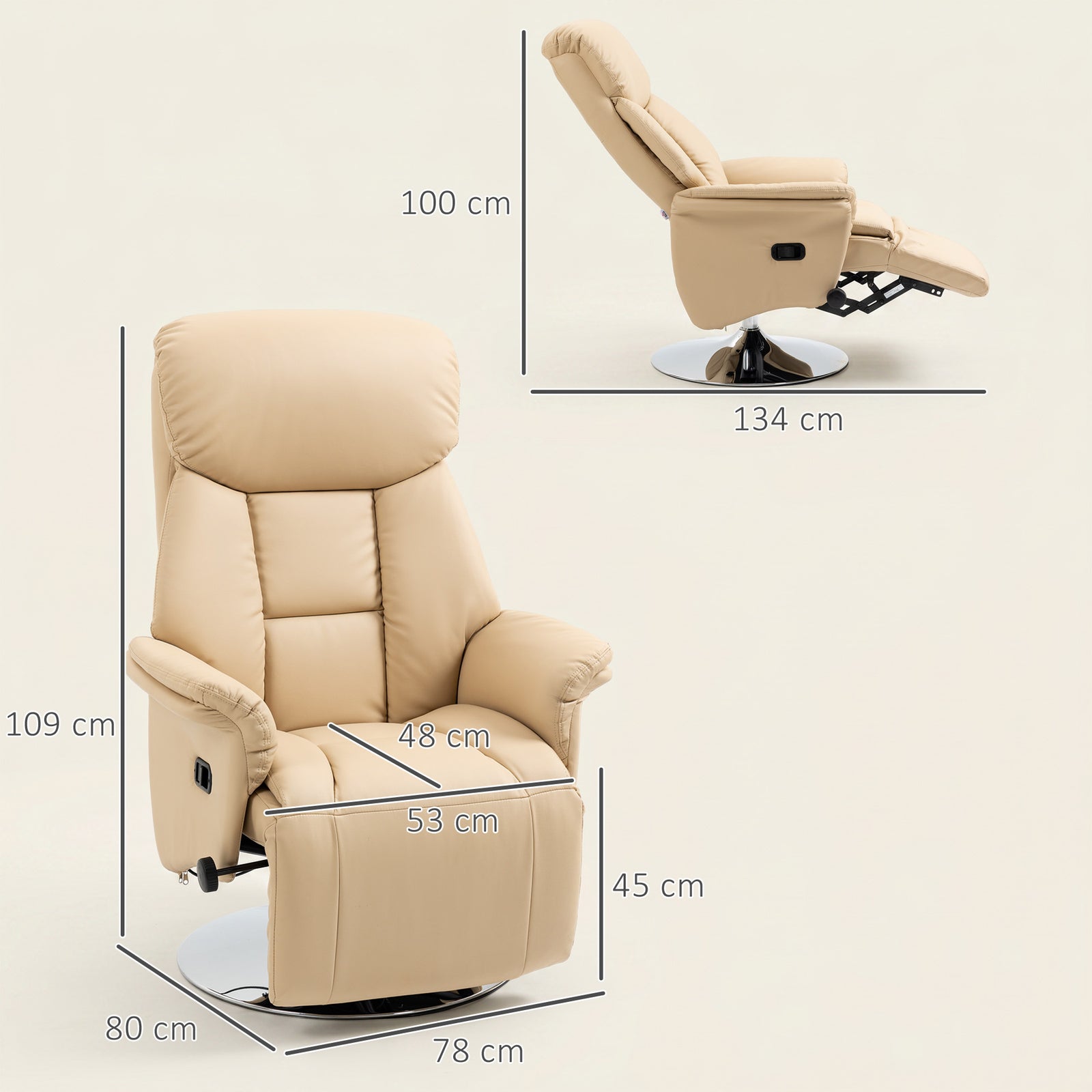 Adjustable Swivel Recliner, Manual Recliner Chair with Footrest, Padde