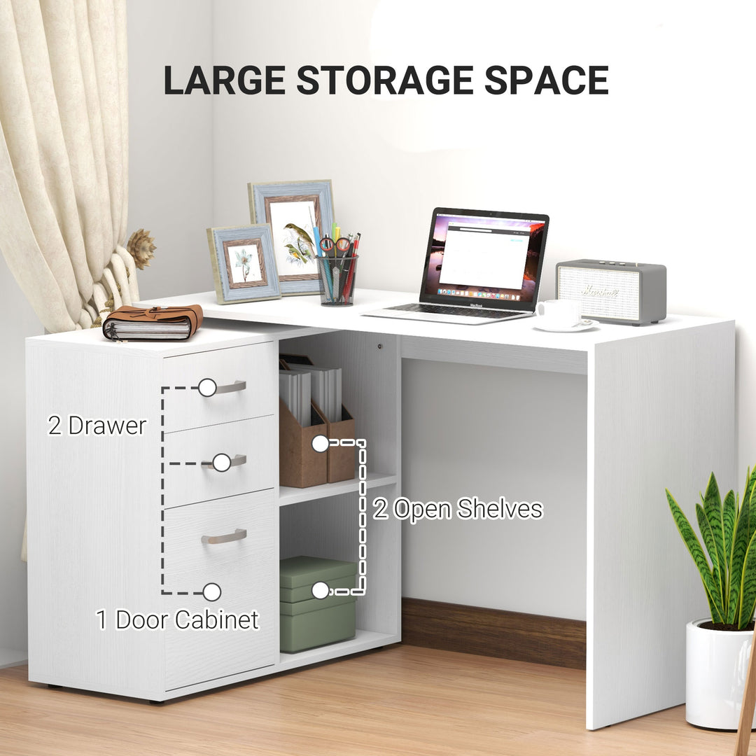 MCL L Shaped Computer Desk, Reversible Home Office Desk with Drawers, File Cabinet and Storage Shelves, Study Table, 117 x 83.5 x 76cm, White