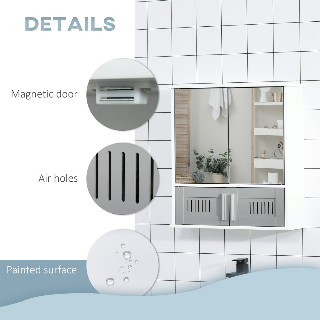 MCL Bathroom Mirror Cabinet, Wall Mounted Storage Cupboard with Double Doors and Adjustable Shelf, Bathroom Organizer, Grey