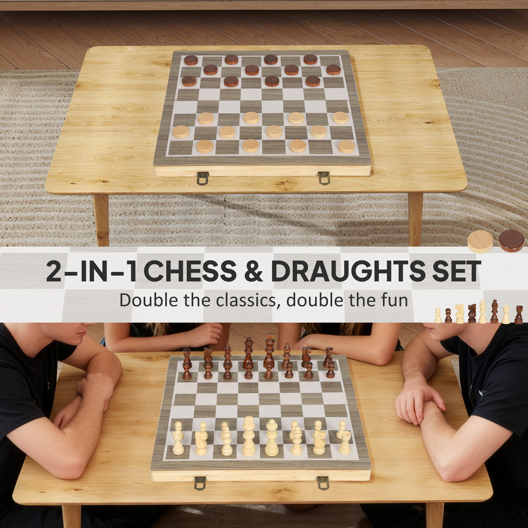 MCL 15 Inch Chess Set, Foldable Chess and Draughts Set, Brown