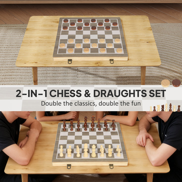 MCL 15 Inch Chess Set, Foldable Chess and Draughts Set, Brown