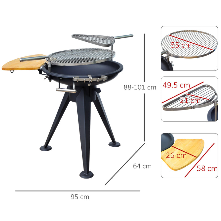 Outsunny Charcoal BBQ Outdoor Garden Adjustable Barbecue Double Grill Party Cooking Fire Pit with Cutting Board