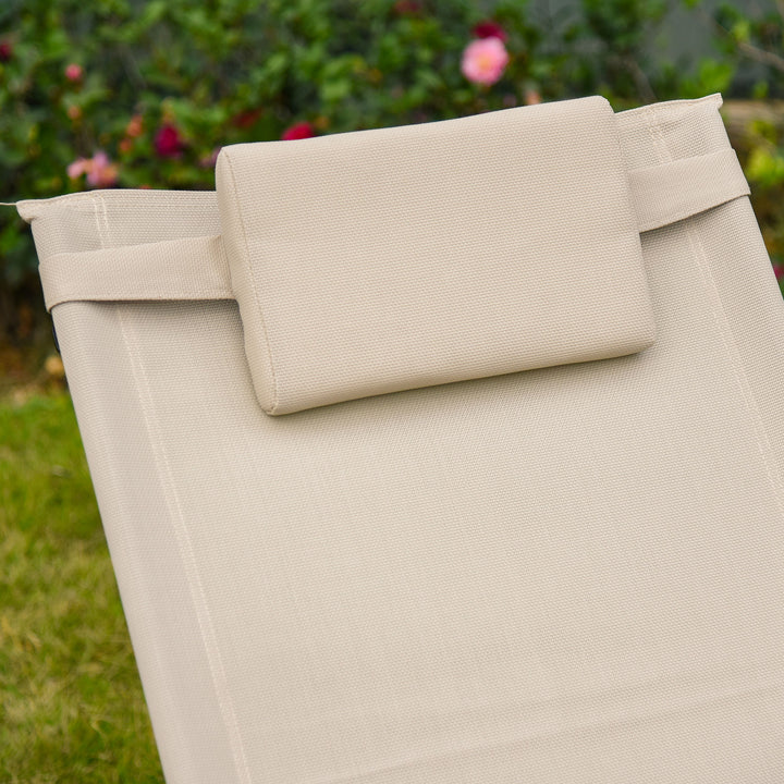 2PCs Outdoor Garden Rocking Chair, Patio Sun Lounger Rocker Chair with Breathable Mesh Fabric, Removable Headrest Pillow, Armrest, Side Storage Bag, Cream White