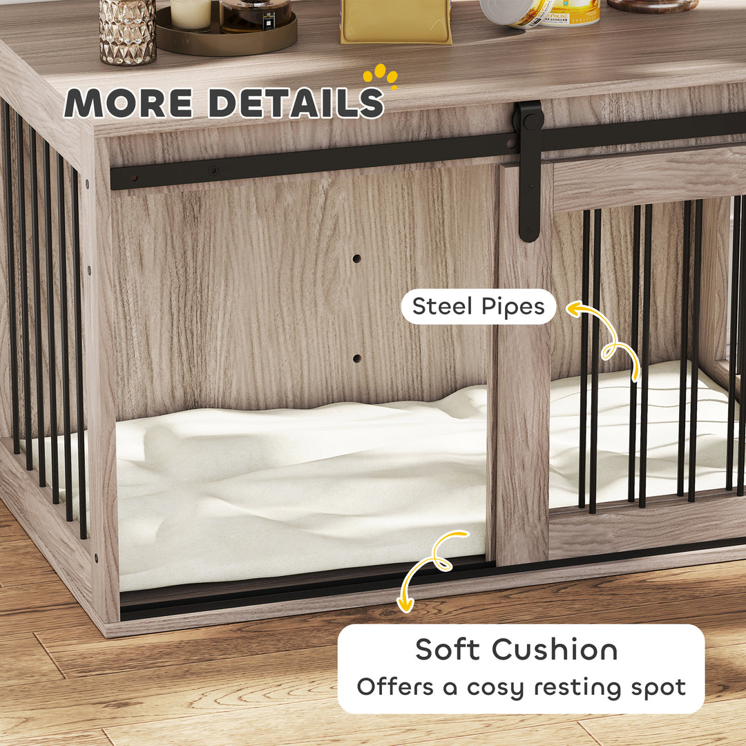 98cm Dog Crate Furniture with Removable Cushion for Large Dogs - Brown