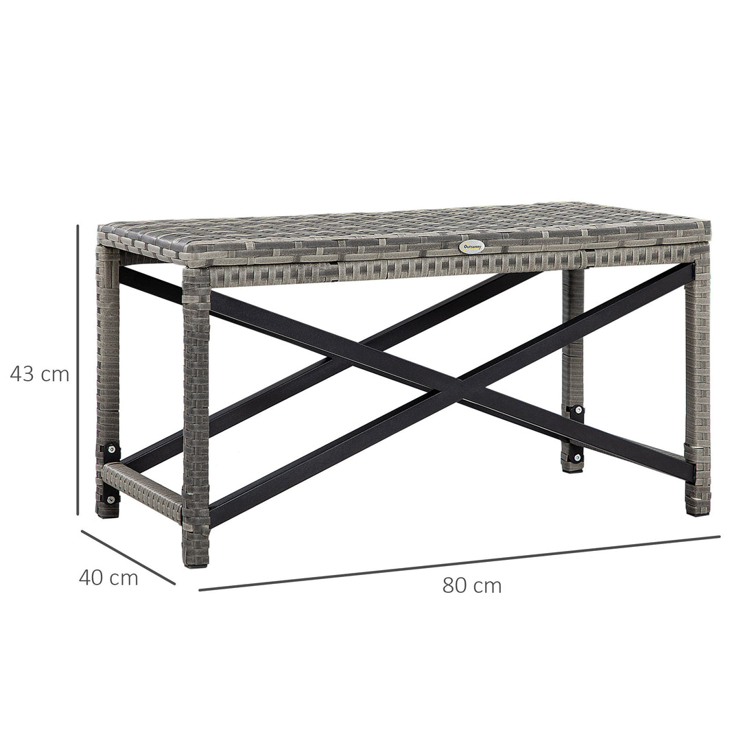 Outdoor Coffee Table, Garden PE Rattan Side Table with Plastic Board Under the Full Woven Table Top and X-Shape Frame for Patio, Balcony, Mixed Grey