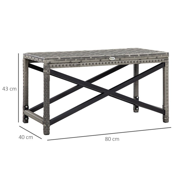 Outdoor Coffee Table, Garden PE Rattan Side Table with Plastic Board Under the Full Woven Table Top and X-Shape Frame for Patio, Balcony, Mixed Grey
