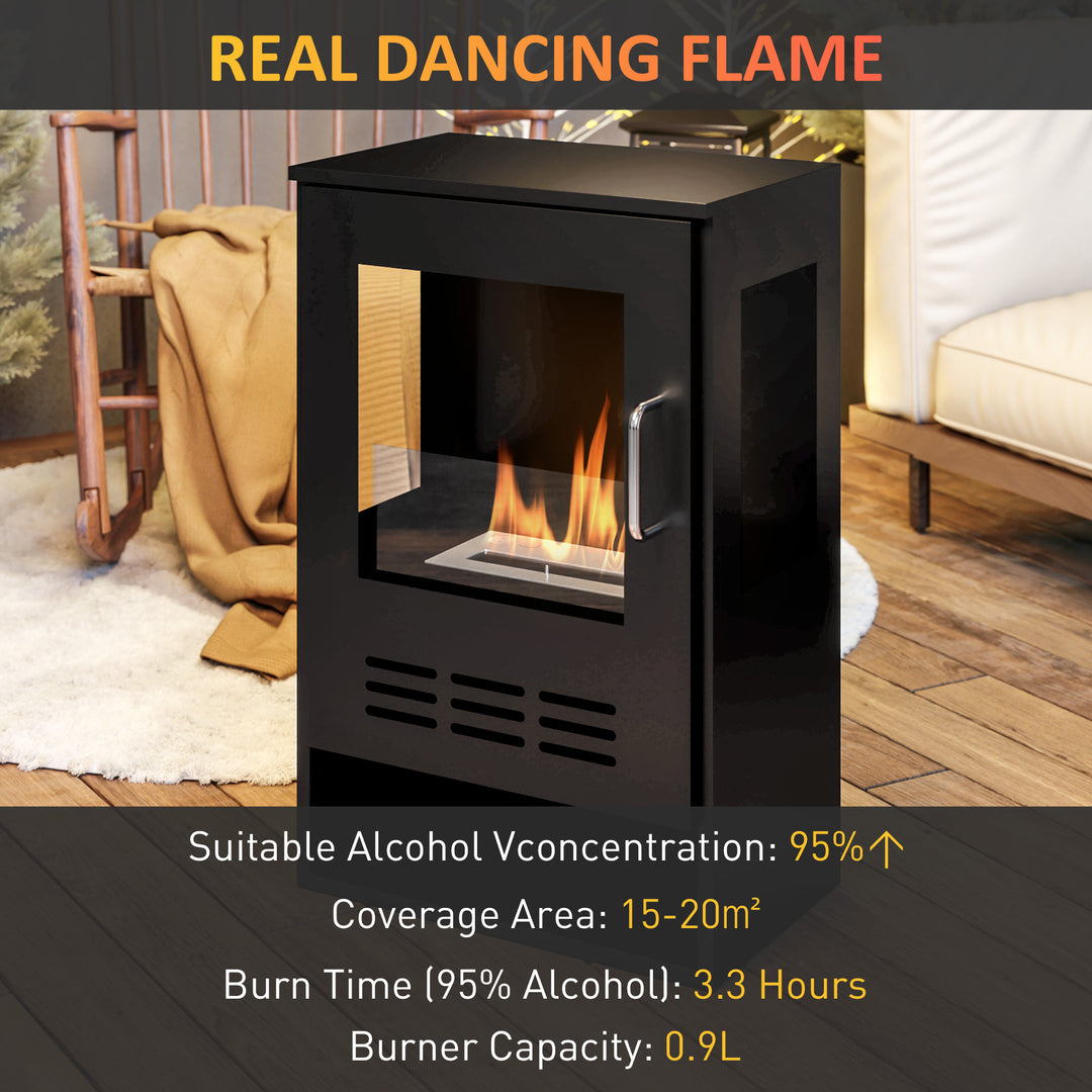 Ethanol Fireplace Stove with Shelf, Freestanding Bioethanol Fire, Indoor Ethanol Burner with 0.9 Litres Volume, Burns for Up to 3.3 Hours, 27 Inch, Black