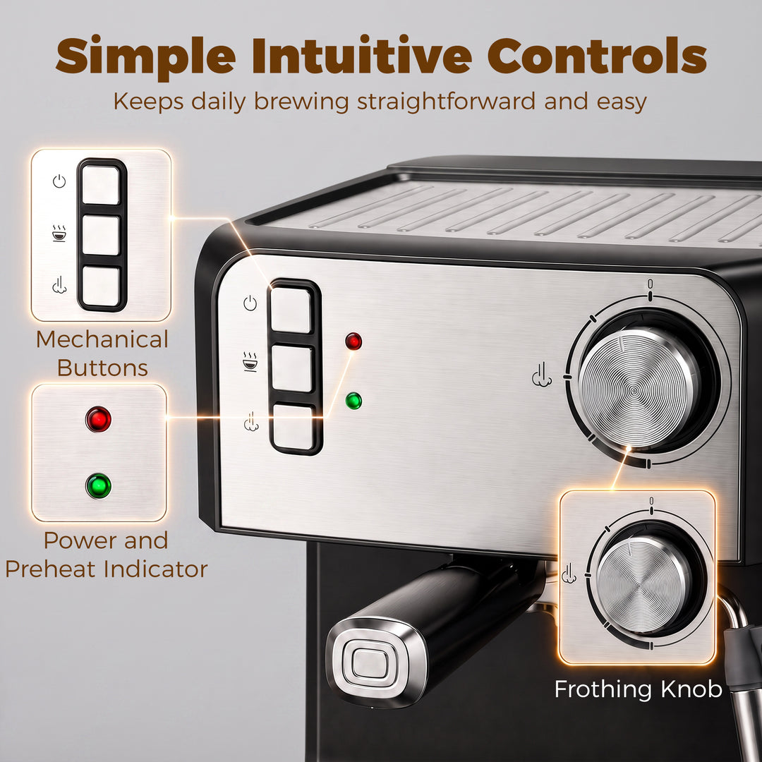 Espresso Machine, 20-Bar Semi Automatic Cappuccino Coffee Maker with F