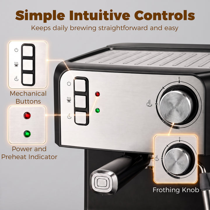 Espresso Machine, 20-Bar Semi Automatic Cappuccino Coffee Maker with F
