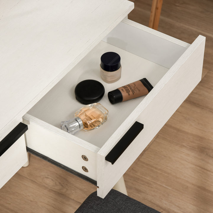 Dressing Table with Mirror and Stool, Vanity Makeup Desk Set with 2 Drawers, Cushioned Stool and Make-up Organiser for Bedroom and Dressing Room, 80 x 40 x 123 cm, White