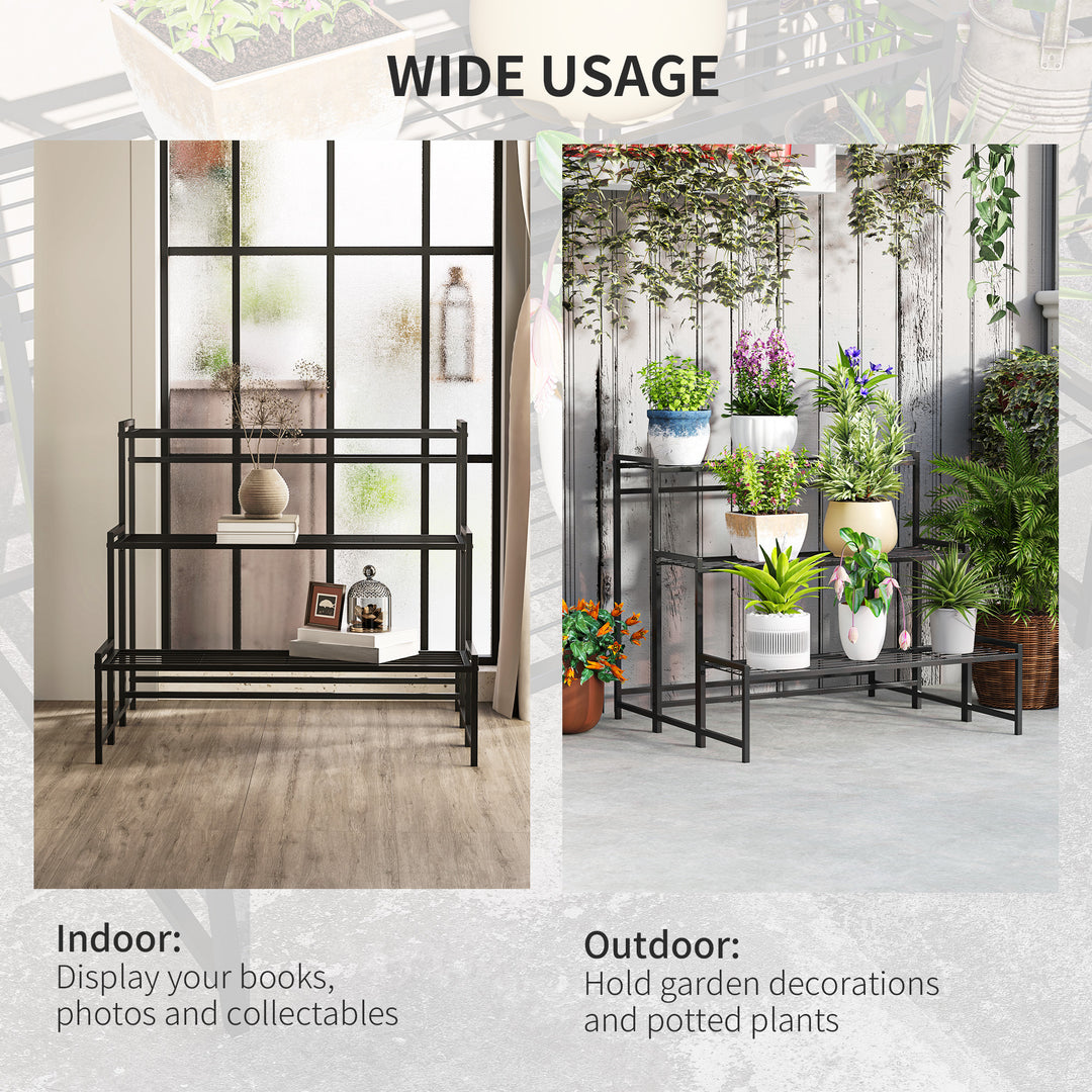 Outsunny Three-Tier Metal Plant Shelf - Black