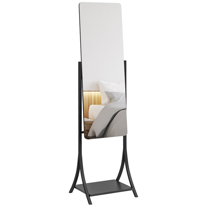 HOMCOM Free Standing Full-Length Mirror with Storage Shelf, Adjustable Angle for Living Room, Bedroom, Hallway | Aosom UK