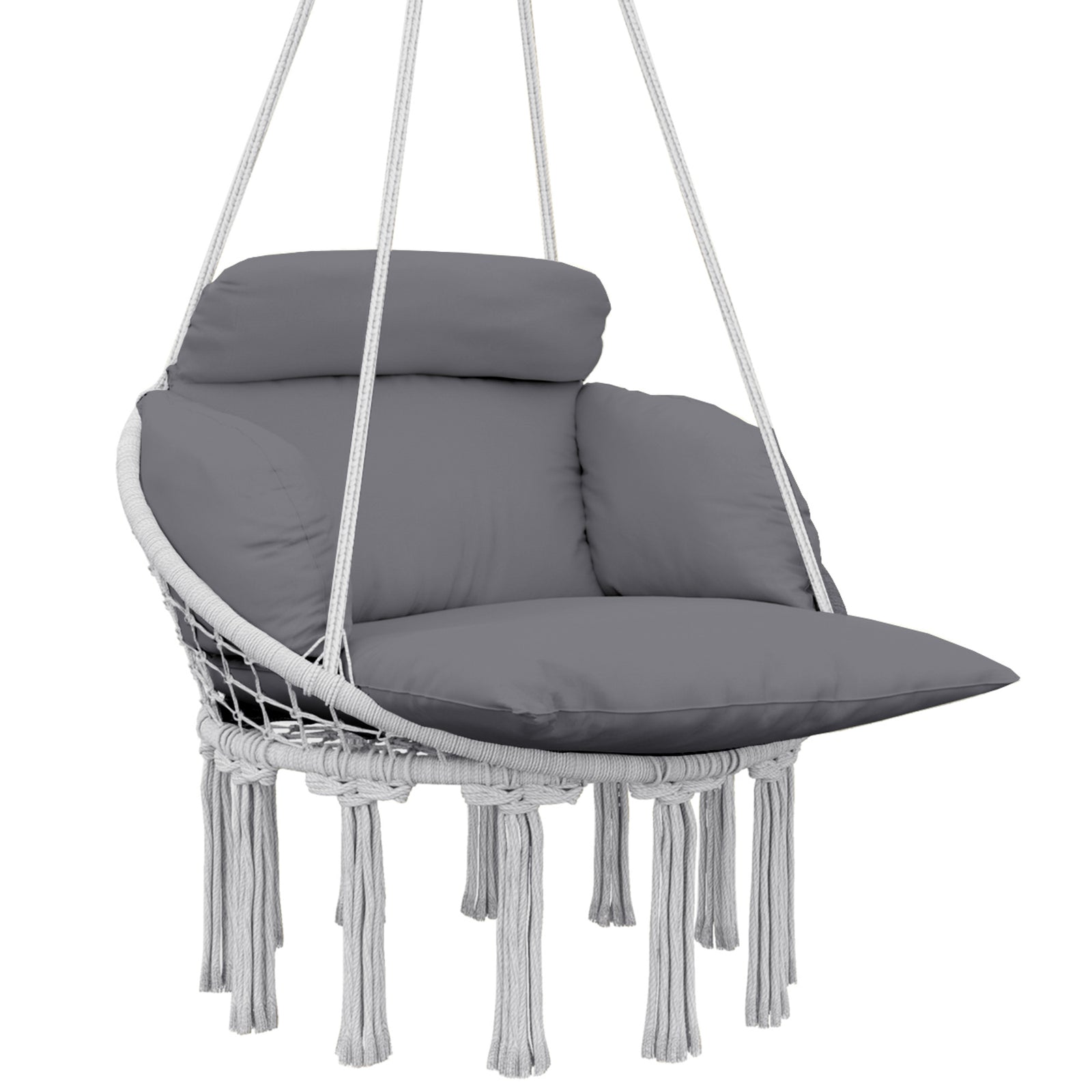 Hanging Chair Outdoor Hammock Chair with Soft Cushion, Cotton Rope Boho Style Swing Chair, Hanging Garden Swing Seat for Indoor Outdoor, Dark Grey